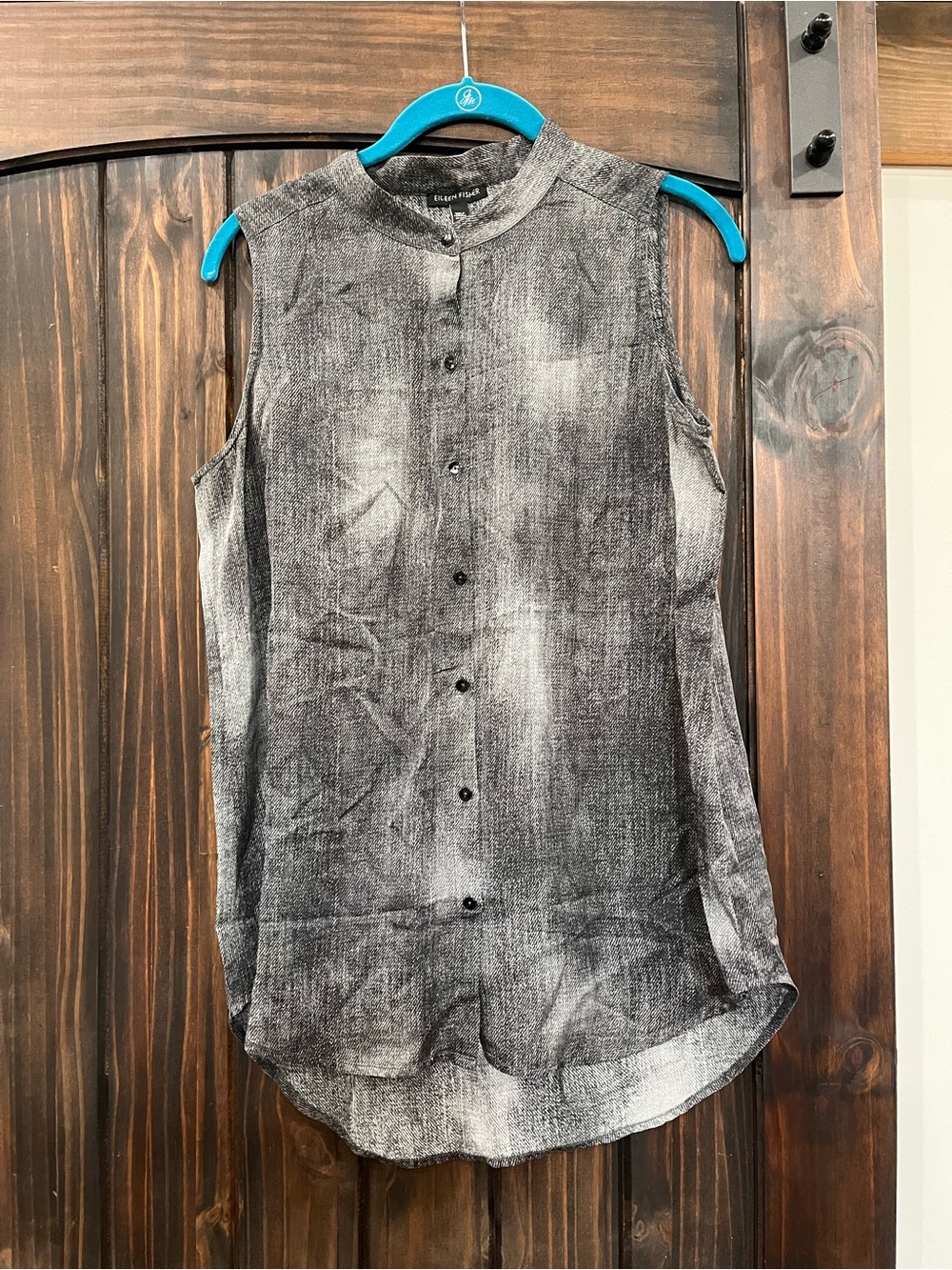 Eileen Fisher Women’s Sleeveless Button Front Blouse Gray Silk Blend Size Small